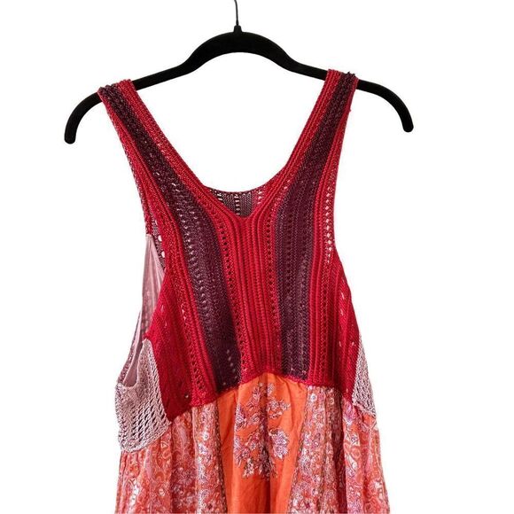 Free People Katies Crochet Sleeveless Mini Dress Women’s Red & Orange Size Small - Picture 7 of 8